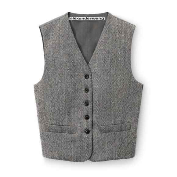 NWT Alexander Wang Hotfix Bead Herringbone Vest in Gray - Picture 1 of 5
